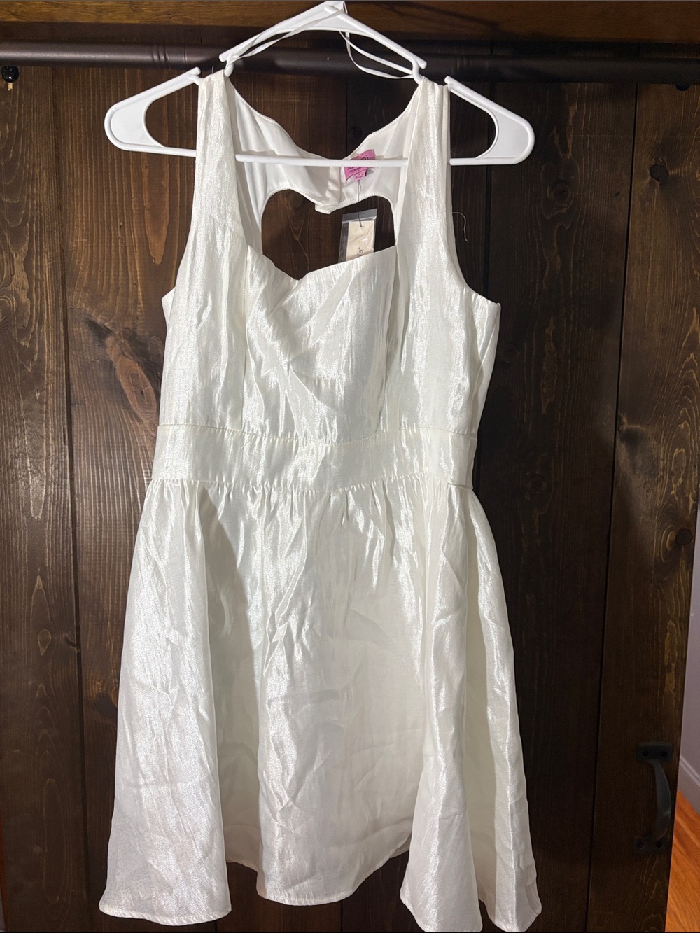NEW Francesca’s Mi Ami White Shimmer - Heart Cutout Dress – Size Small – NWT $56